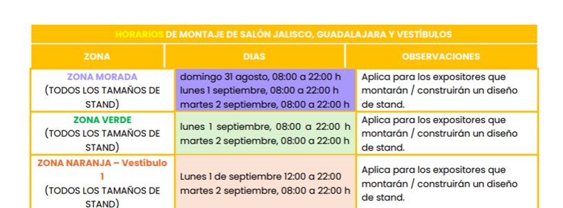 Horarios de montaje
